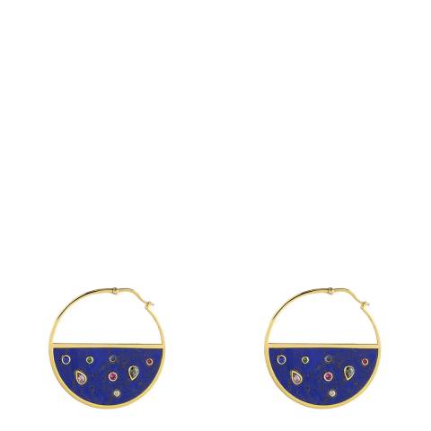 nOir 18K Gold Blue Round Rhinestone Hoop Earrings