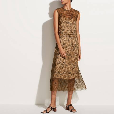Vince Brown Sleeveless Lace Dress