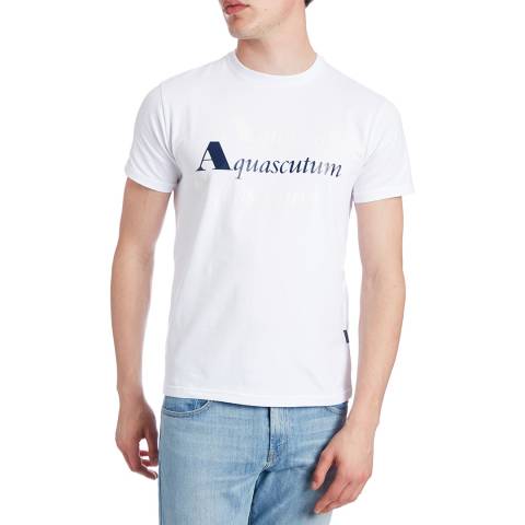 Aquascutum White Triple Logo Design Cotton T-Shirt