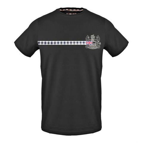 Aquascutum Black Check Crest Cotton T-Shirt