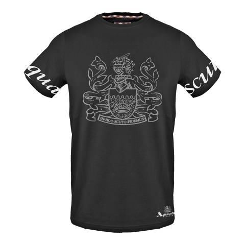 Aquascutum Black Crest Logo Cotton T-Shirt