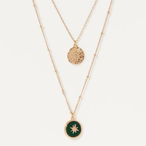 Côme Gold/Green Rosario Double Chain Necklace