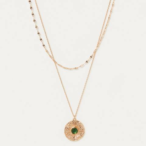 Côme Gold/ Green Double Chain Circle Pendant Necklace