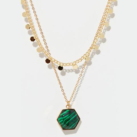 Côme Gold/ Green Tupai Double Chain Pendant Necklace