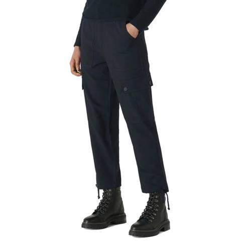 WHISTLES Navy Steffi Utility Cargo Wool Blend Trousers