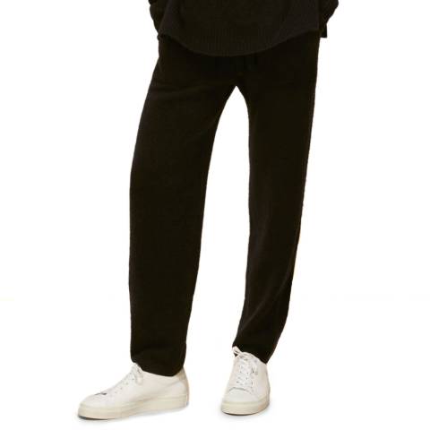 WHISTLES Black Ribbed Knitted Wool Blend Joggers