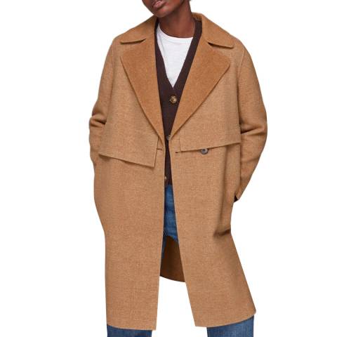 WHISTLES Camel Yasmin Double Faced Wool Blend Coat