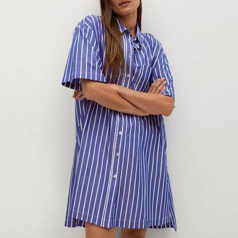 Mango Blue Striped Mini Shirt Dress