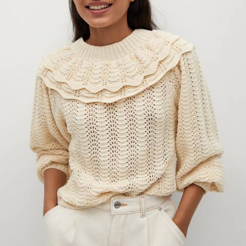 Mango Off White Knitted Collared Jumper
