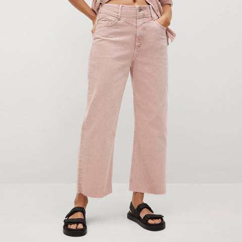 Mango Pink Cropped Wide-Leg Jeans