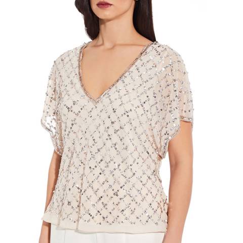 Adrianna Papell Champagne/Silver Beaded Blouse