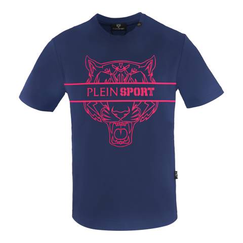 Philipp Plein Navy Tiger Front Cotton T-Shirt