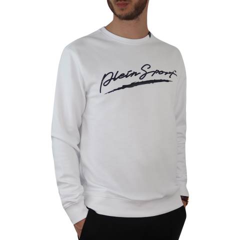 Philipp Plein White Front Logo Cotton Blend Sweatshirt