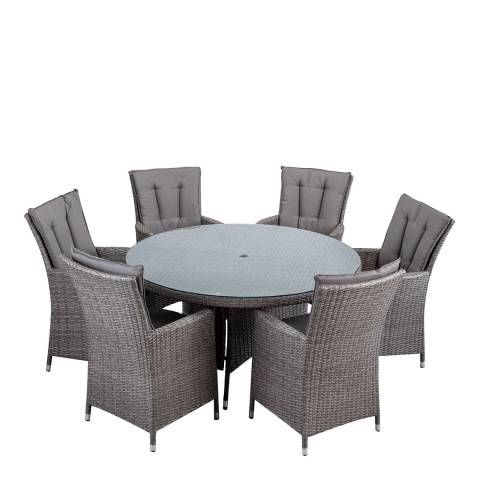 Olaki Rattan 136cm Round Table & 6 Chairs, Grey