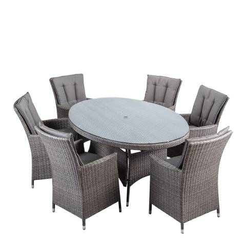 Olaki Rattan 180cm Oval Table & 6 Chairs, Grey