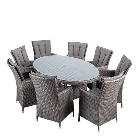 Olaki Rattan 180cm Oval Table & 8 Chairs, Grey
