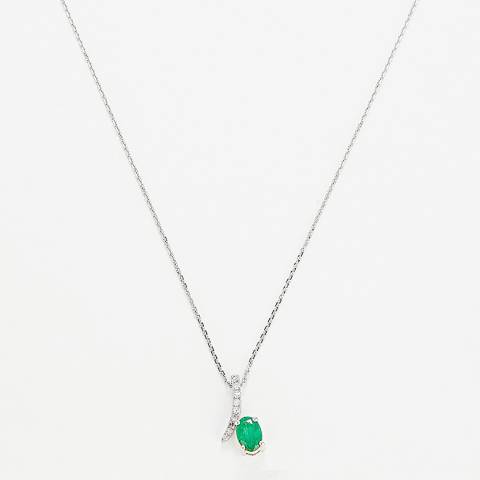 Le Diamantaire Silver Beautiful Emerald Diamond Pendant Necklace