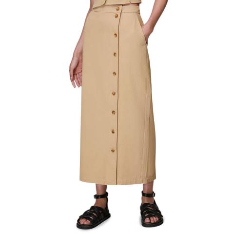 WHISTLES Neutral Kaia Button Front Cotton Skirt