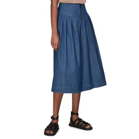 WHISTLES Blue Denim Chambray Midi Skirt