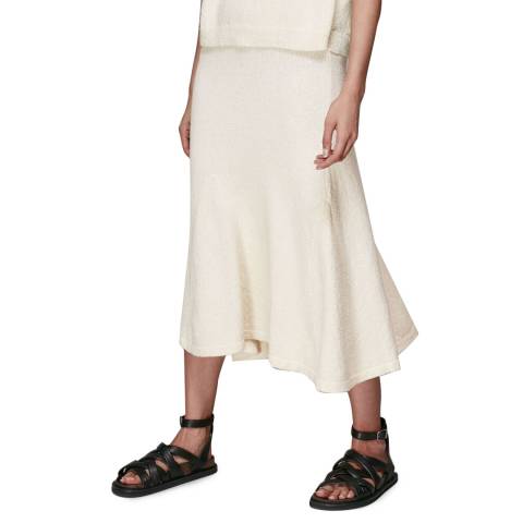 WHISTLES Ivory Knit Cotton Blend Midi Skirt
