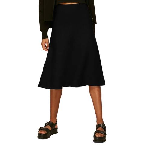WHISTLES Black Flare Knitted Skirt