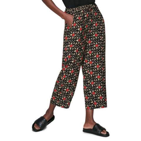 WHISTLES Black Block Print Cropped Trousers