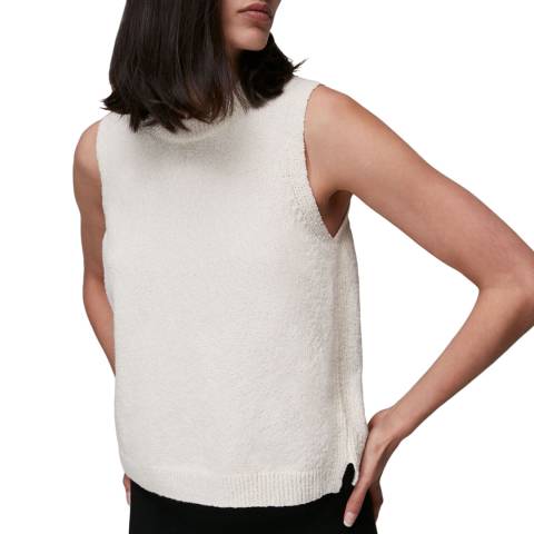 WHISTLES Cream Knitted Cotton Blend Tank Top