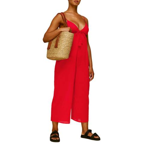 WHISTLES Red Tassel Detail Beach Cotton Jumpsuit