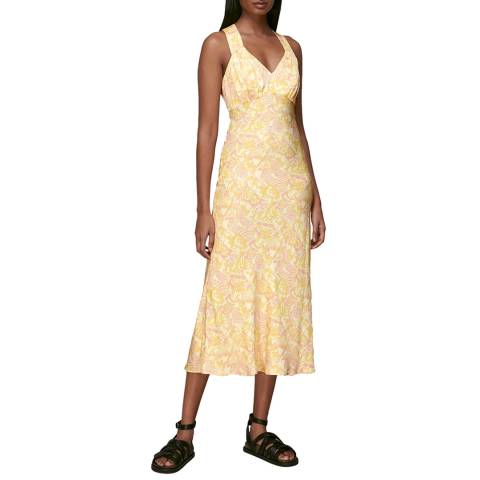 WHISTLES Yellow Camo Safari Midi Dress
