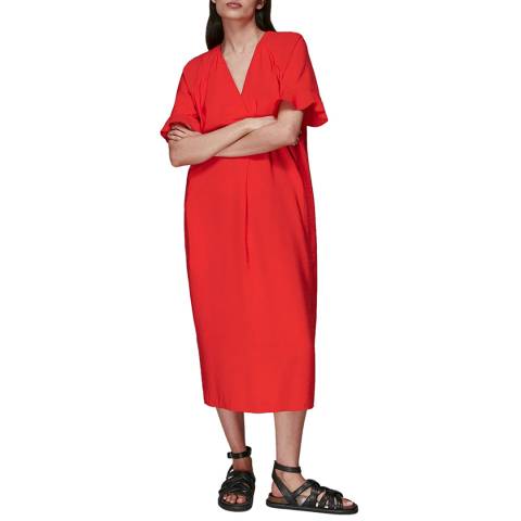 WHISTLES Red Alba Midi Dress