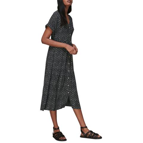 WHISTLES Black Geo Print Tiered Dress
