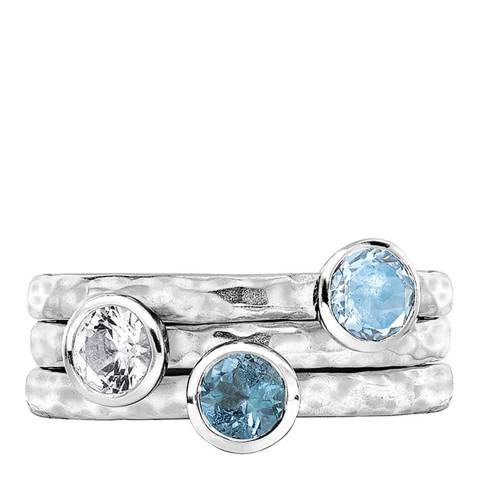 Dower & Hall Sterling Silver Blue Topaz, Aquamarine And White Topaz Ring Stack