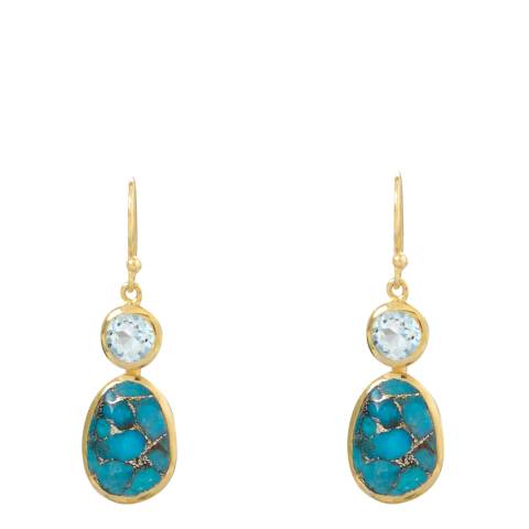 Liv Oliver 18K Gold Blue Topaz & Turquoise Drop Earrings