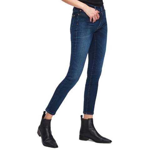7 For All Mankind Mid Blue High Rise Skinny Crop Stretch Jeans