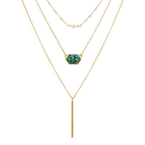 Liv Oliver 18K Gold Turquoise & Bar Layer Necklace