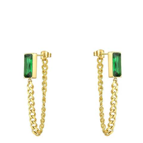 Liv Oliver 18K Gold Emerald Green Chain Earrings