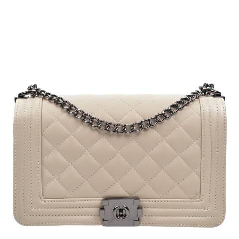 Anna Luchini Cream Leather Quilted Chain Shoulder Bag