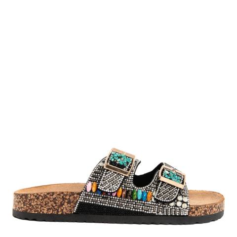 Officina55 Black Beaded Double Strap Sandals