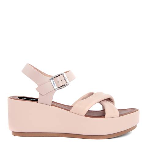 Officina55 Pink Leather Cross Strap Wedge Sandals