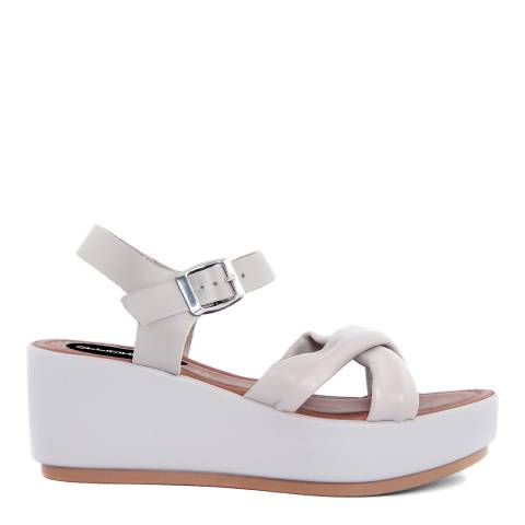 Officina55 Grey Leather Cross Strap Wedge Sandals