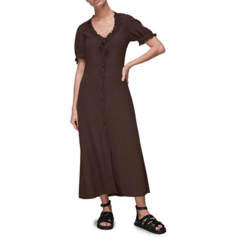 WHISTLES Chocolate Ada Ruched Detail Midi Dress