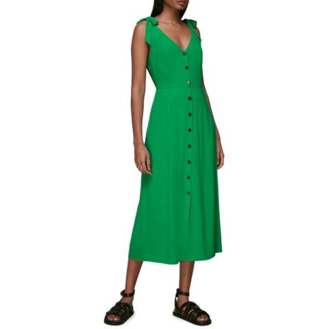 WHISTLES Green Hanna Tie Shoulder Dress