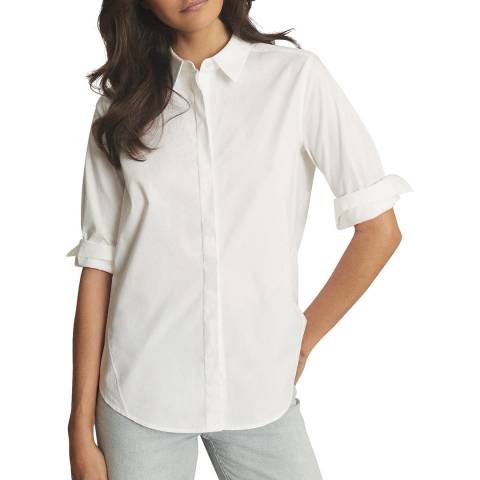 Reiss White Paola Relaxed Cotton Blend Shirt