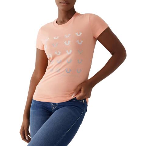 True Religion Pink Ombre Logo Slim Cotton T-Shirt