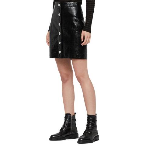 AllSaints Black Bela Croc Leather Mini Skirt
