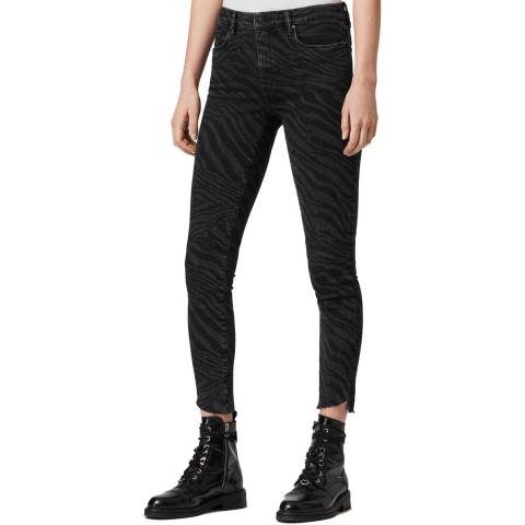 AllSaints Black Grace Zebra Stretch Skinny Jeans