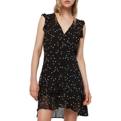 AllSaints Black Lana Hearts Ruffled Mini Dress