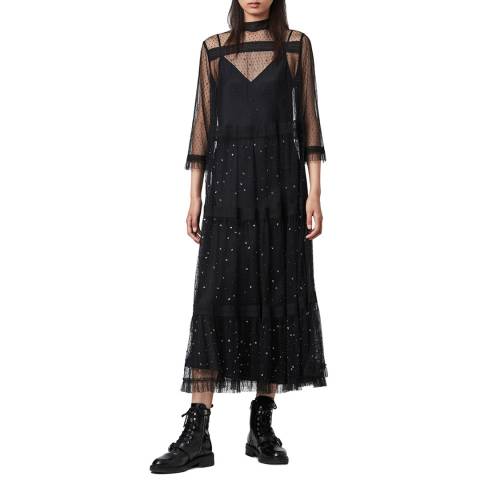 AllSaints Black Nima Embellished Maxi Dress