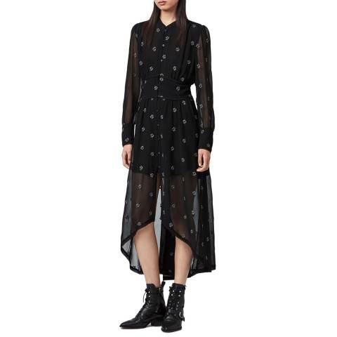 AllSaints Black Liza Cyla Asymmetric Midi Dress