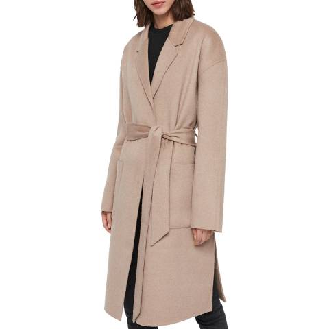 AllSaints Oatmeal Albie Longline Wool Blend Coat